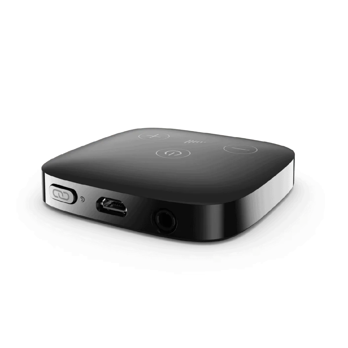 Square black box with rounded corners, connection sockets along its edge.
